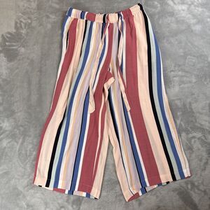 Loft Women’s Small Multicolor Stripe Wide Leg Crop Pants Pockets Rayon